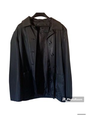 Vintage 90’s Y2K Black Faux Leather Jacket Minimalist Button Front Coat
